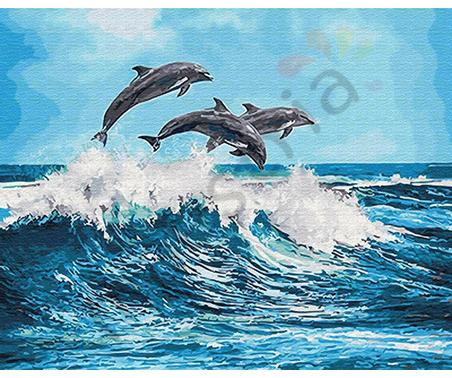 Раскраска по номерам, размер 40х50, &quot;Дельфины над волной&quot;