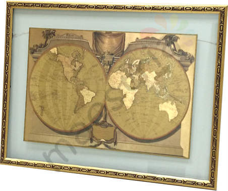 Постер в раме &quot;Карта золотая (2 стекла)&quot;, размер 40х53, багет 162 ОАС 713