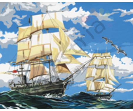 Раскраска по номерам на Холсте &quot;Корабли в море&quot; 27.9х35.6см