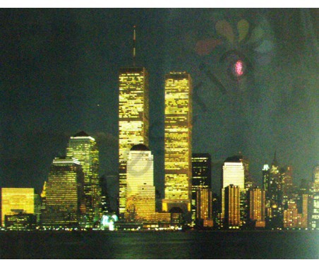 Постер &quot;Города. Нью-Иорк ночью. Башни близнецы (верт)&quot;, размер 40x50, ламинированый