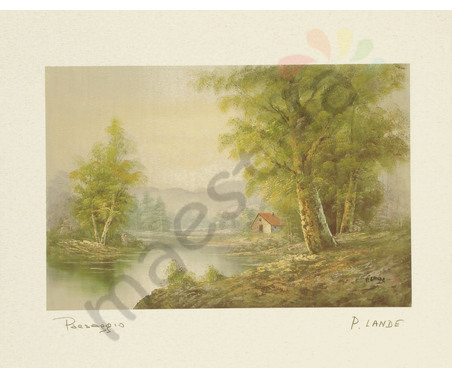 Постер &quot;P.Lande.Paesaggio.Пейзаж с домиком&quot;, размер 24х30