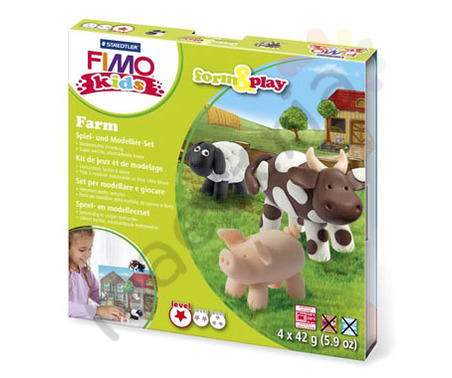 Набор пластики FIMO kids form&amp;play &quot;Ферма&quot;, 4 цвета по 42 гр. ,стек для моделирования, инструкция, 