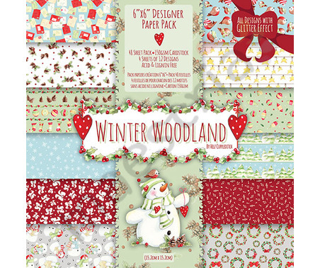 Набор бумаги для скрапбукинга Winter Woodland с блестками 48 листов 15х15 см