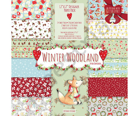 Набор бумаги для скрапбукинга Winter Woodland с блестками 24 листа 30x30 см 