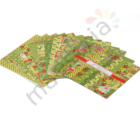 Набор бумаги для скрапбукинга Рождественская Омела, 12 листов, 190 гр/м, 15*15 см