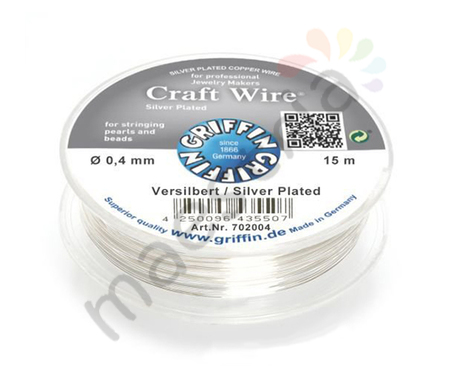 Проволока посеребреная Griffin Craft Wire в гриппере, d 0,40 мм, 15 м, серебряная