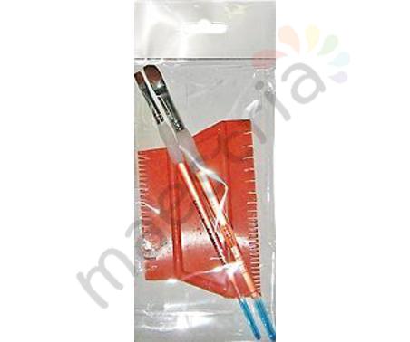 Набор скребок 12*8 см., кисть синтетика плоская №1, №3 на пластиковой ручке