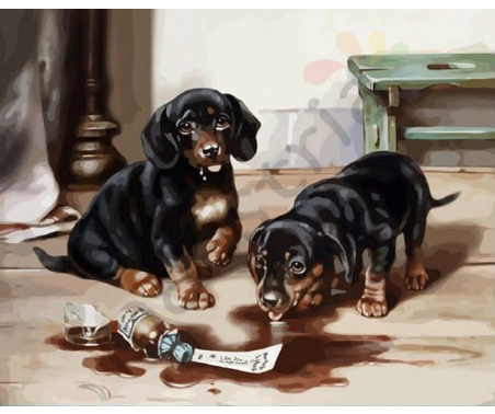 Раскраска по номерам Сонет с акр.красками, «Два щенка», 40х50 см