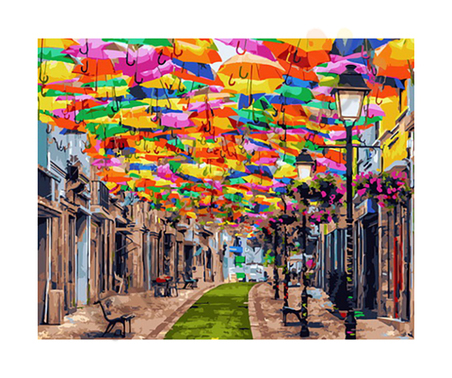 Раскраска по номерам, размер 40х50,  «Улица зонтиков»