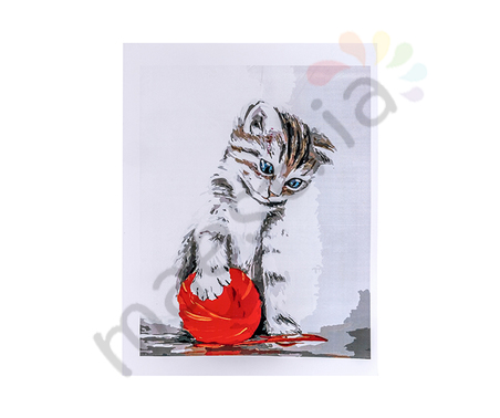 Раскраска по номерам, размер 40х50, «Котенок с красным клубком»