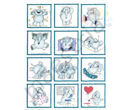 Постер &quot;Двенадцать картинок со слонами&quot;, размер 40x50, ламинированый