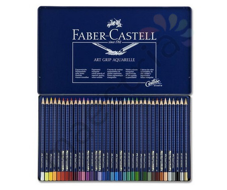 Набор акв.карандашей Faber-Castell ART GRIP AQUARELLE, 36 цветов в металлической коробке