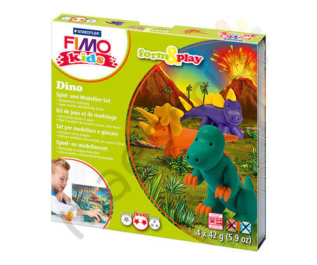 Набор пластики FIMO kids form&amp;play &quot;Дино&quot;, 4 цвета по 42 гр. ,стек для моделирования, инструкция, и