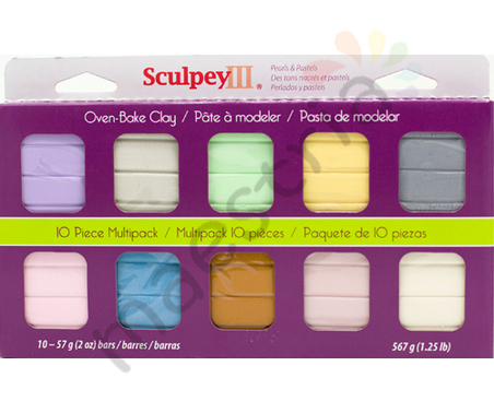 Набор пластики Sculpey III Жемчужные и пастельные цвета, 10 брусков по 57гр 