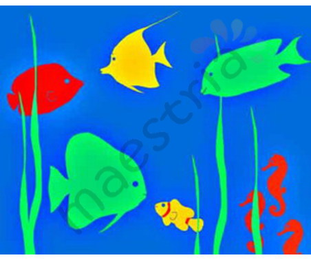 Постер &quot;Рисунок. Яркие рыбки на синем фоне&quot;, размер 40х50