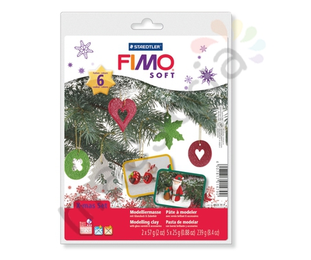 Набор пластики Fimo soft &quot;Рождество&quot;, 6 цветов, основа для кольца, глянц. Лак, 2 формы 